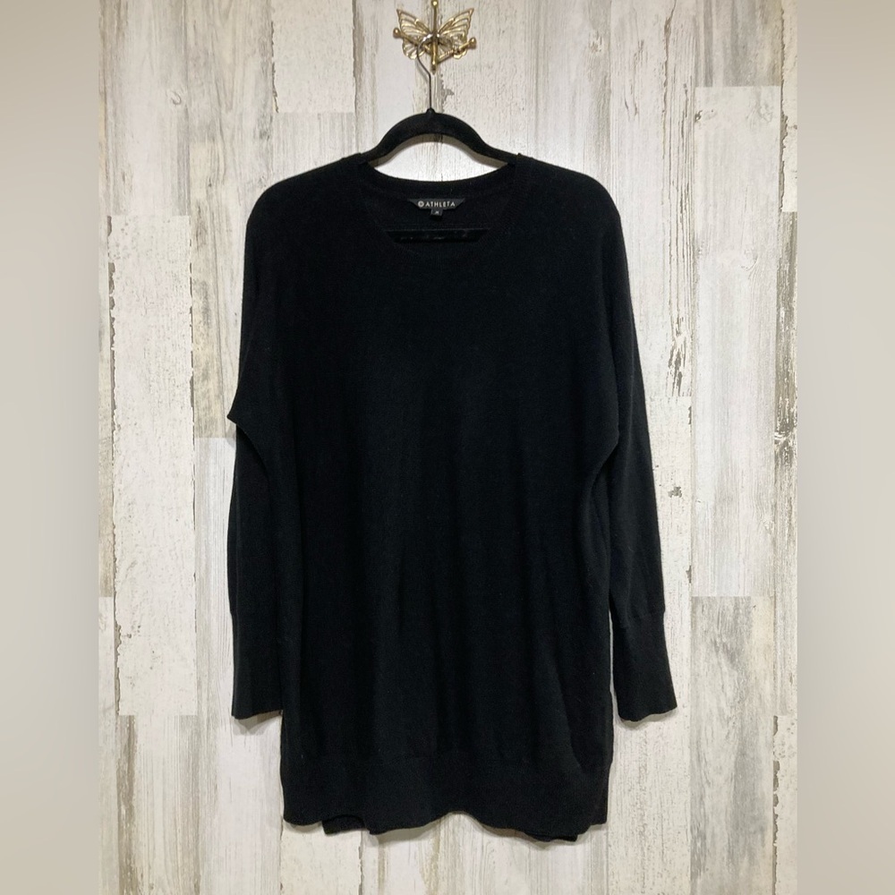 Athleta Black Cashmere & Wool Blend Knit Pullover Crewneck Sweater Medium
